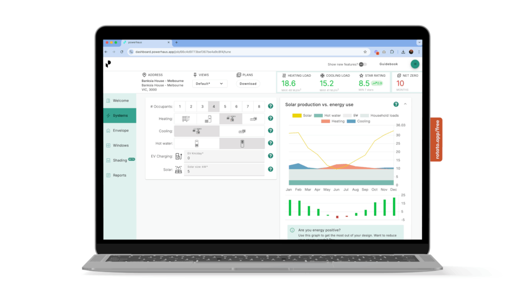 Image shows an open laptop with the Powerhaus systems tab display.